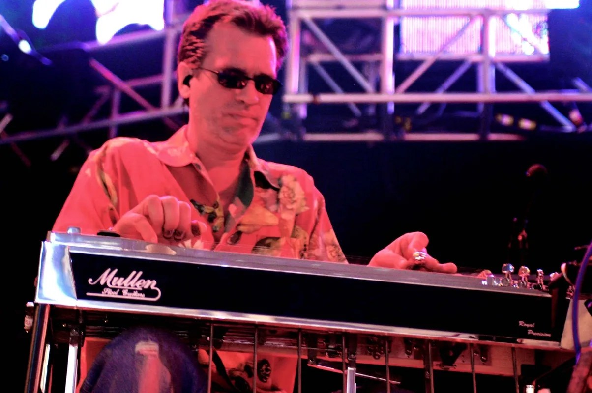 A man in sunglasses playing an electronic keyboard.